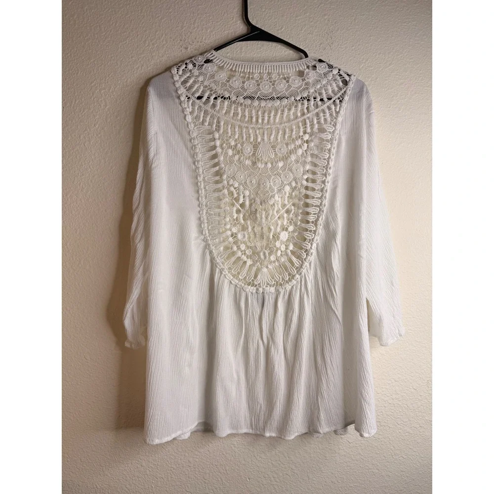 Torrid Women Plus Size 1 1X White Gauze Crochet Lace Back Cardigan Kimono Shrug